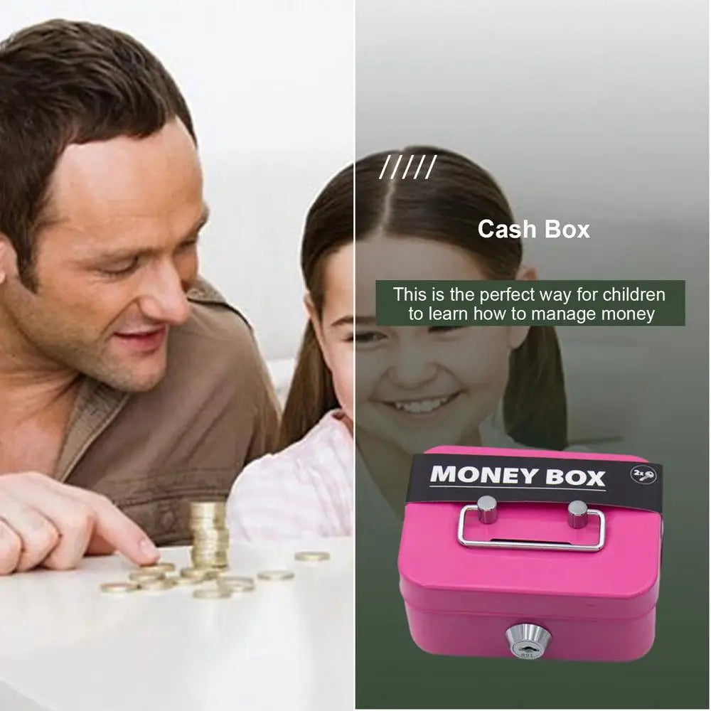 Portable Small Lock Box Security Safe Lock Boxes Mini Metal Cash Box Money Bank Metal Coin Bank Security Box Sturdy Cash Box