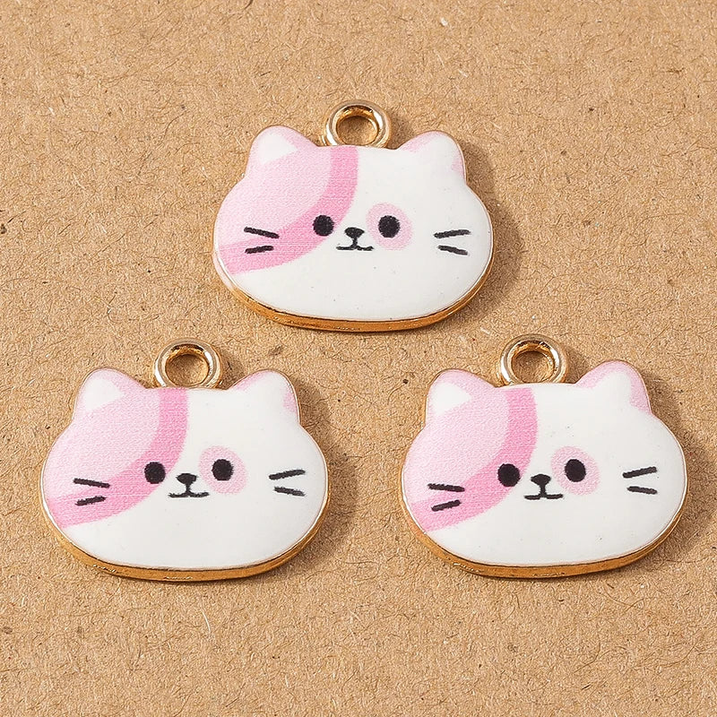 10pcs Cute Enamel Cartoon Animal Cat Charms Pendants for Necklace Earrings DIY Bracelet Handmade Jewelry Making Accessories