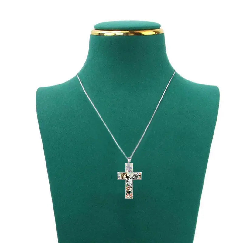 Trendy Cute Three Cats Cross Pendant Necklace for Kid Christian Religious Jewelry Accessories for Friend Birthday Gift Ожерелье