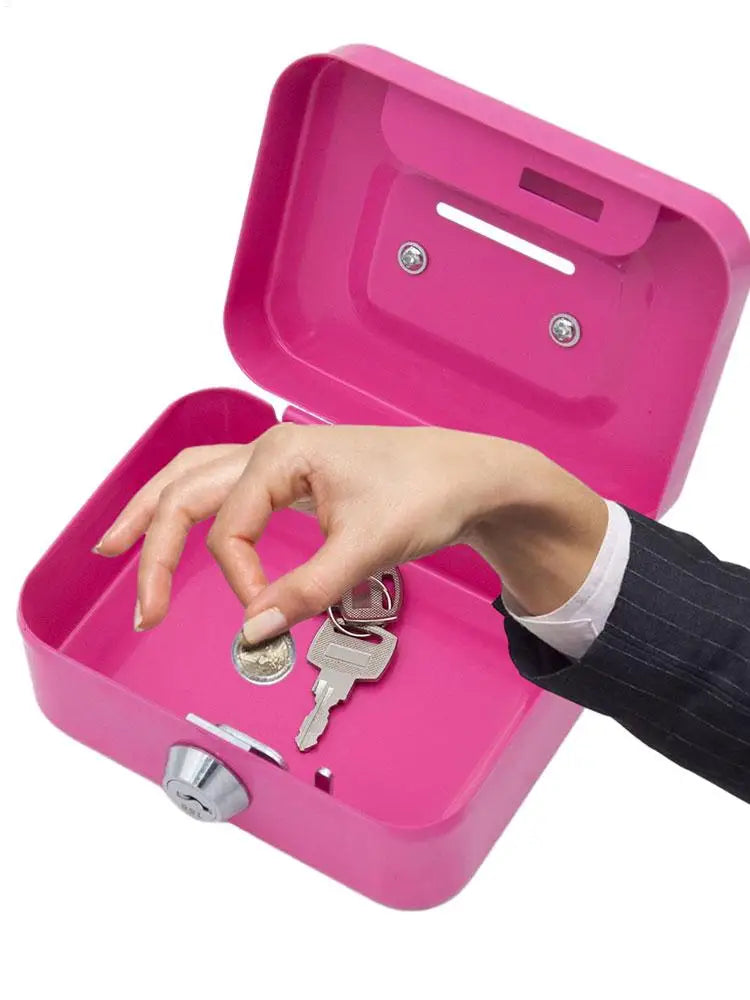 Portable Small Lock Box Security Safe Lock Boxes Mini Metal Cash Box Money Bank Metal Coin Bank Security Box Sturdy Cash Box