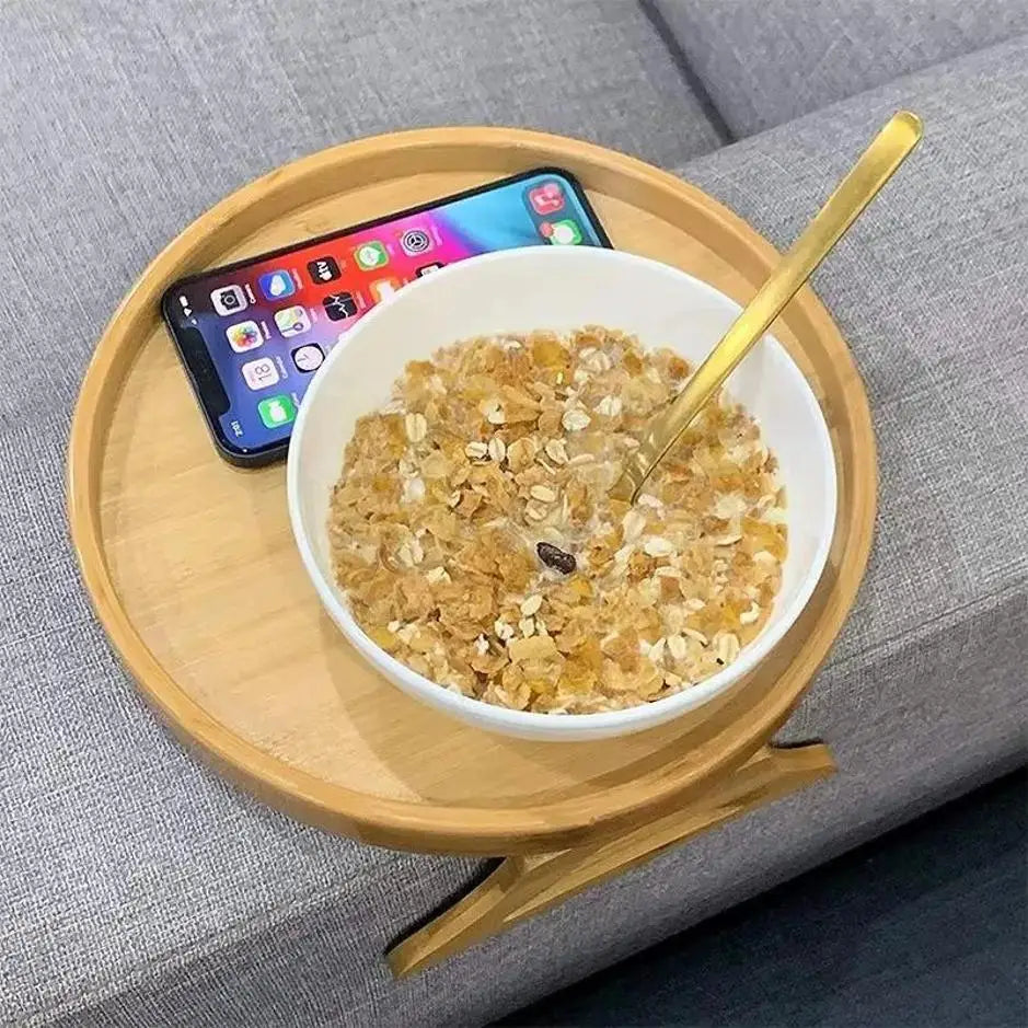 Sofa Tray Table Sofa Armrest Clip-On Tray Natural Bamboo Sofa Trays Practical TV Snack Trays For Remote Control Coffee Snacks