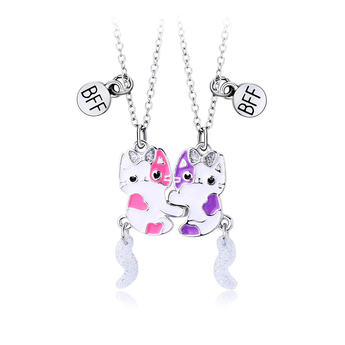 2Pcs/Set Cute Cat Pendant Necklace For Friend With BFF Letter Fashion Magnetic Adjustable Heart Shaped Necklace Jewelry Gift