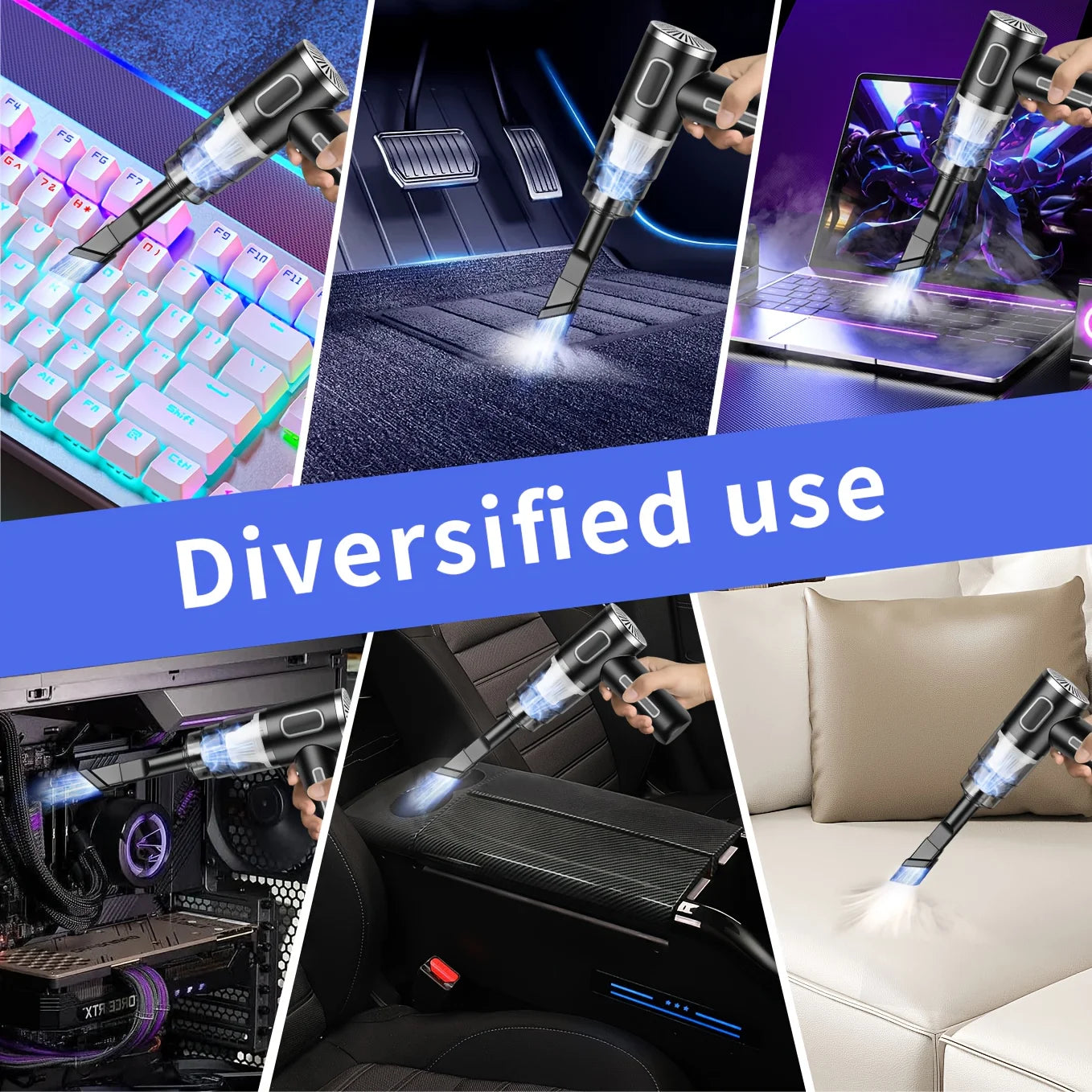 USB Mini Vacuum Cleaner, Powerful Suction for Car/Home/Office. Portable & Wireless with Multiple Attachments. Fast USB Charging.