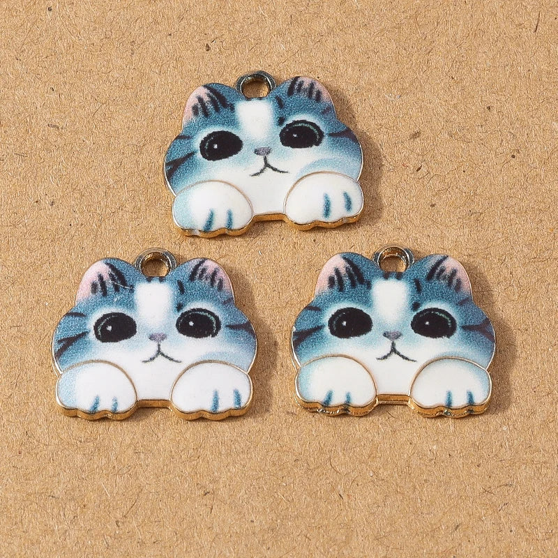 10pcs Cute Enamel Cartoon Animal Cat Charms Pendants for Necklace Earrings DIY Bracelet Handmade Jewelry Making Accessories