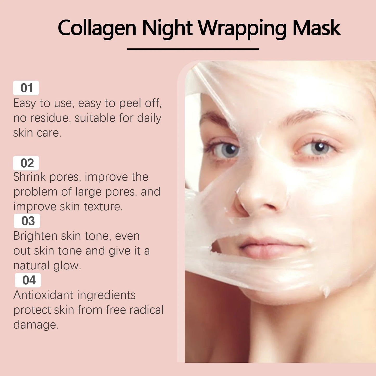 Collagen Night Wrapping Peel Off Mask Facial Moisturizing Brighten Hydrating Smooth Face Firming Skin Rejuvenation Care Mask