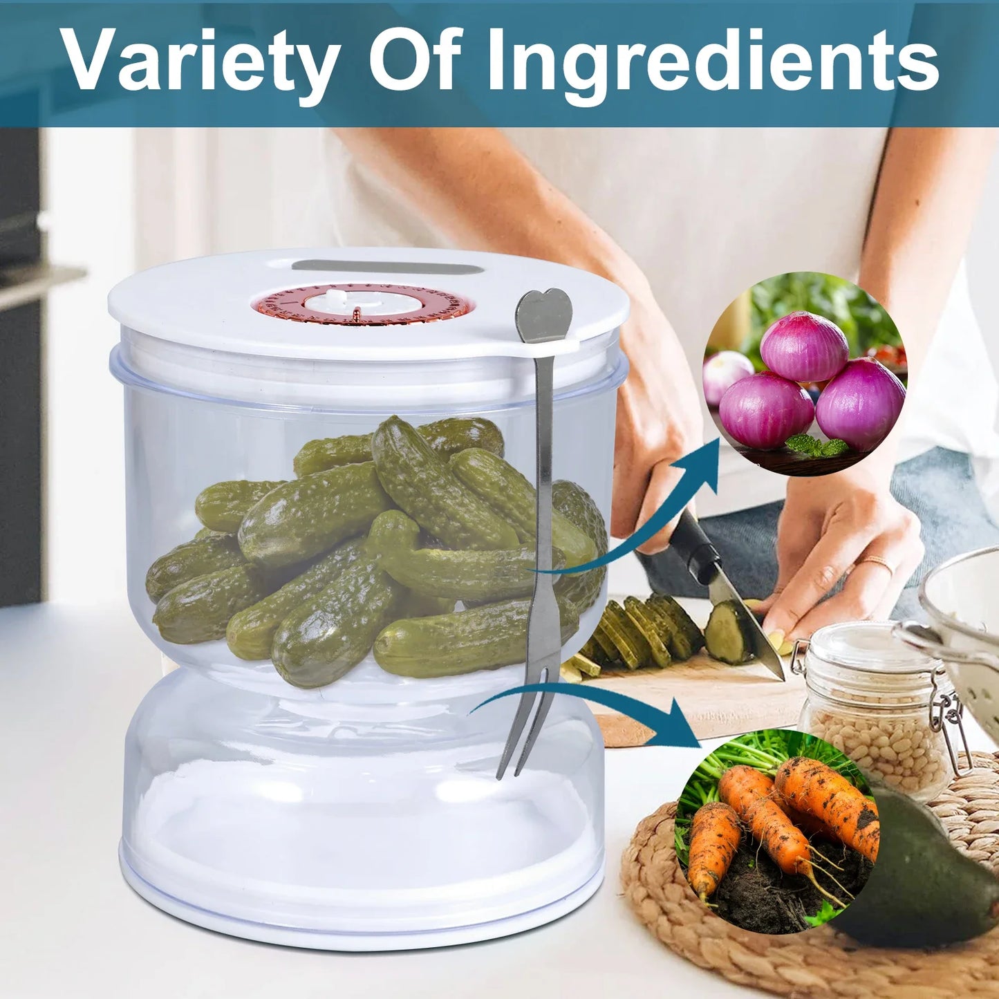 200ml Pickles Jar w Stainless Steel Fork Dry and Wet Dispenser Pickle and Olives Hourglass Jar Cucumber Container Kitchen Tools