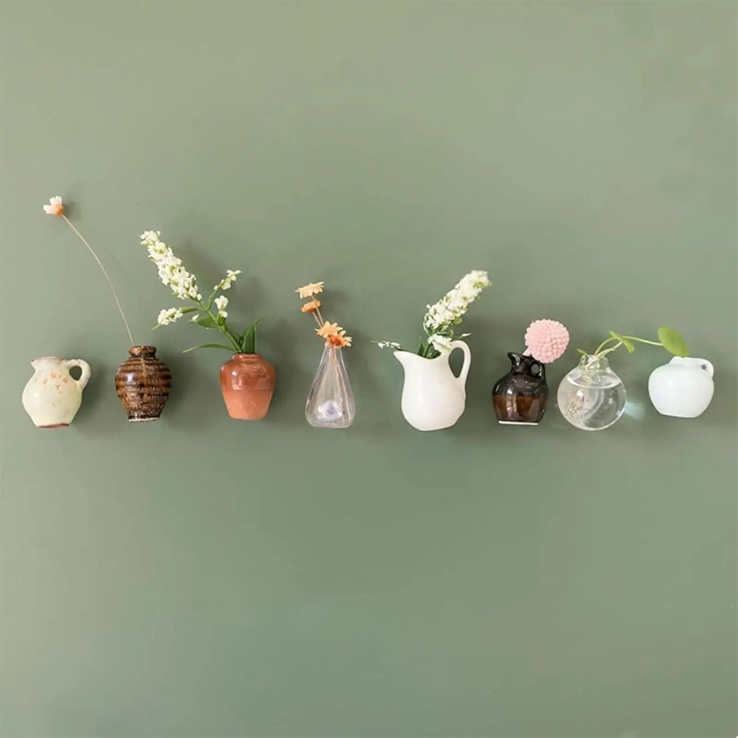 8Pcs Mini Ceramic Vases Magnets Set Strong Magnetic Bud Vases for Fridge Decoration And Office Use No Plant Included