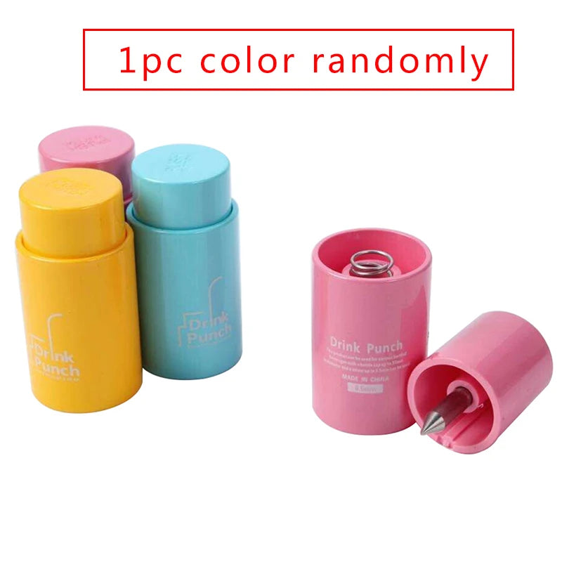 Bottle Opener Tools Drink Punch Mini Water Drill Bottle Opener Bottle Cover Hole Punch Opener For Straw For Party Random Color