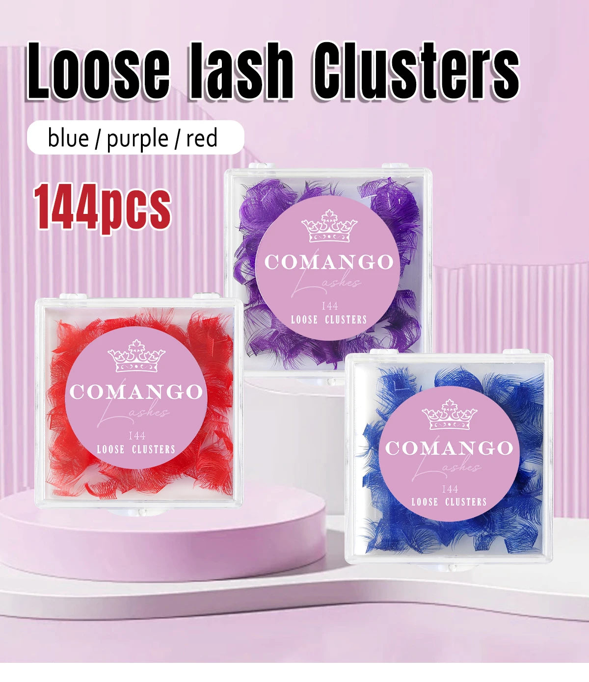 144pcs Colored Loose Lash Segmented Cluster Individual Russian Wispy C/D Curl Cluster Lashes Extension DIY At Home