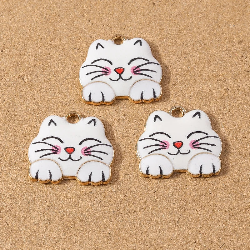 10pcs Cute Enamel Cartoon Animal Cat Charms Pendants for Necklace Earrings DIY Bracelet Handmade Jewelry Making Accessories