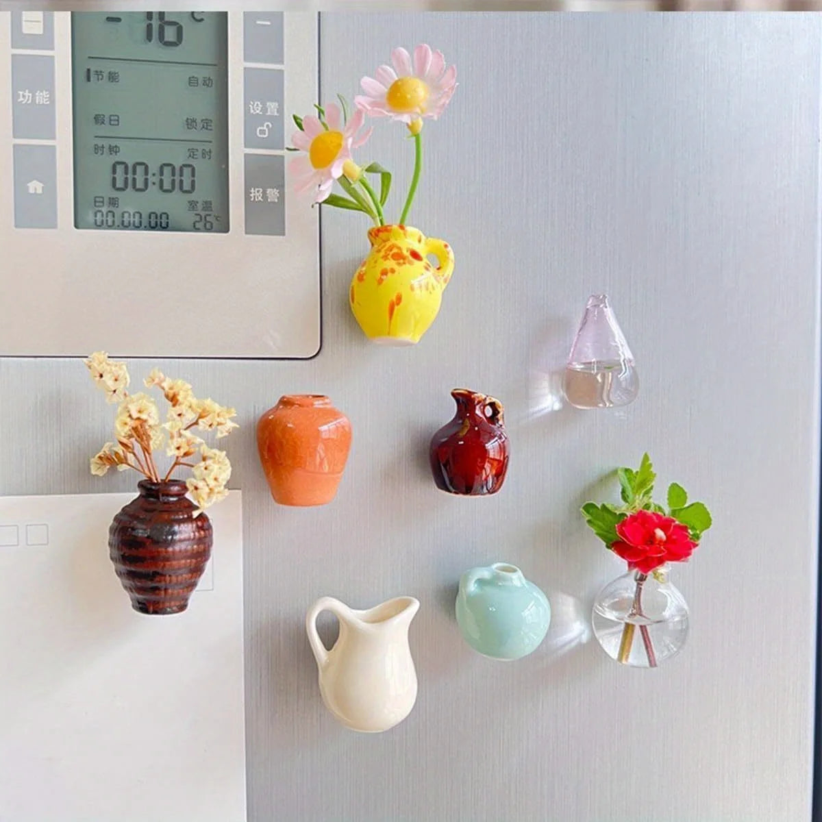 3PCS Mini Magnet Vases for Flowers - 2025 New Mini Bud Vases Magnetic Flower Pot for Fridge, Tiny Ceramic Cute Plant Flower