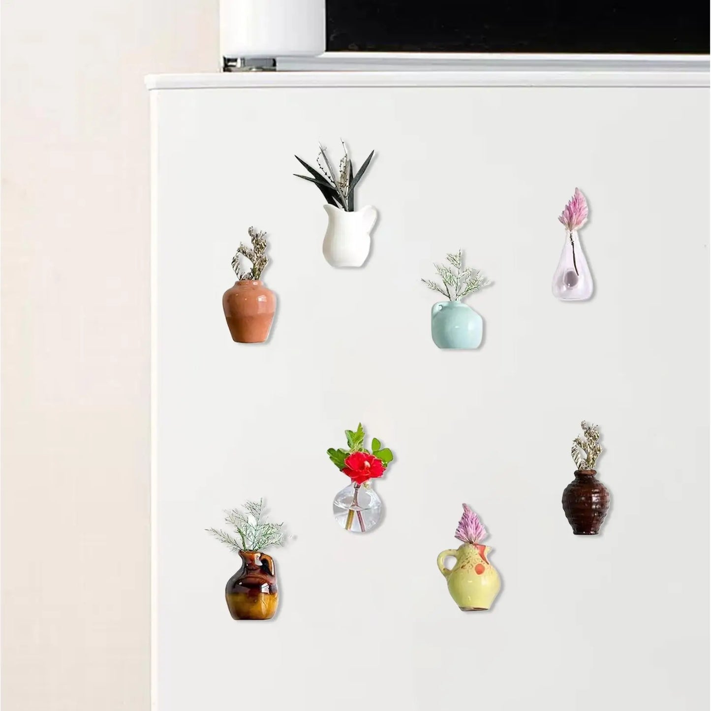 8Pcs Mini Ceramic Vases Magnets Set Strong Magnetic Bud Vases for Fridge Decoration And Office Use No Plant Included