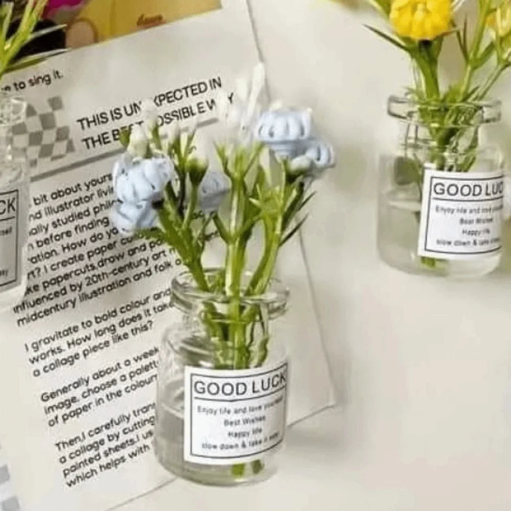 8Pcs Creative Mini Vase Magnets Handmade 3D Vase Refrigerator Magnets Decorative Luminous Small Vase Magnets Office Decoration