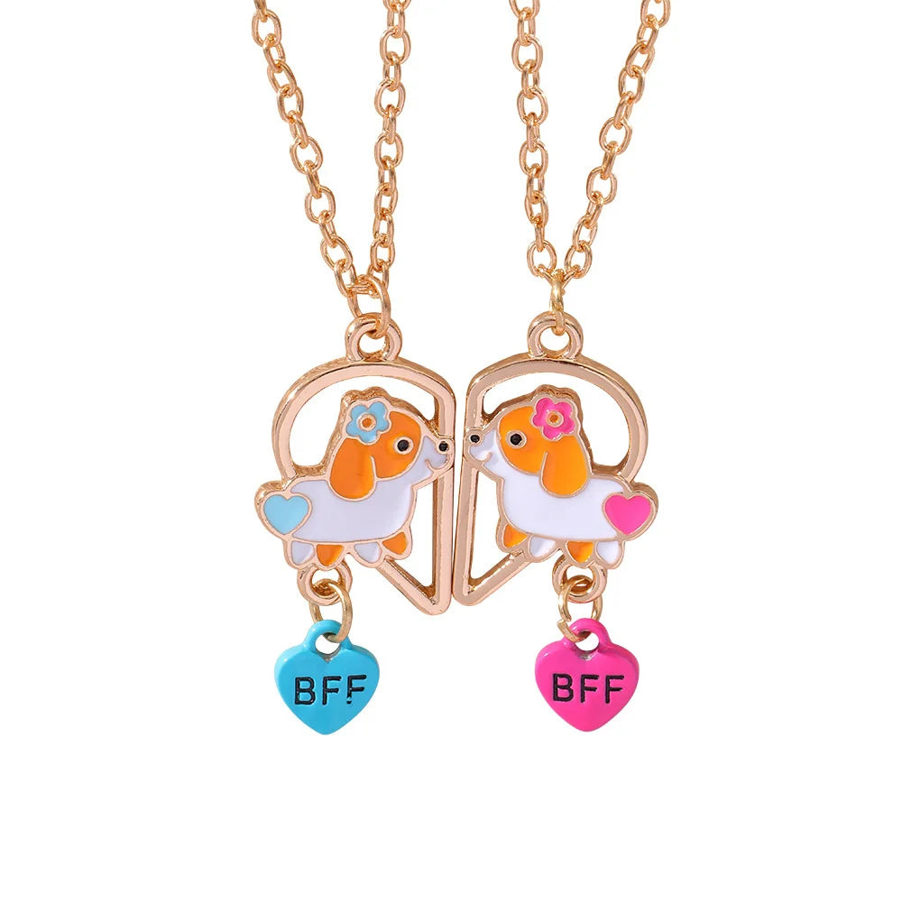 2Pcs/Set Cute Cat Pendant Necklace For Friend With BFF Letter Fashion Magnetic Adjustable Heart Shaped Necklace Jewelry Gift