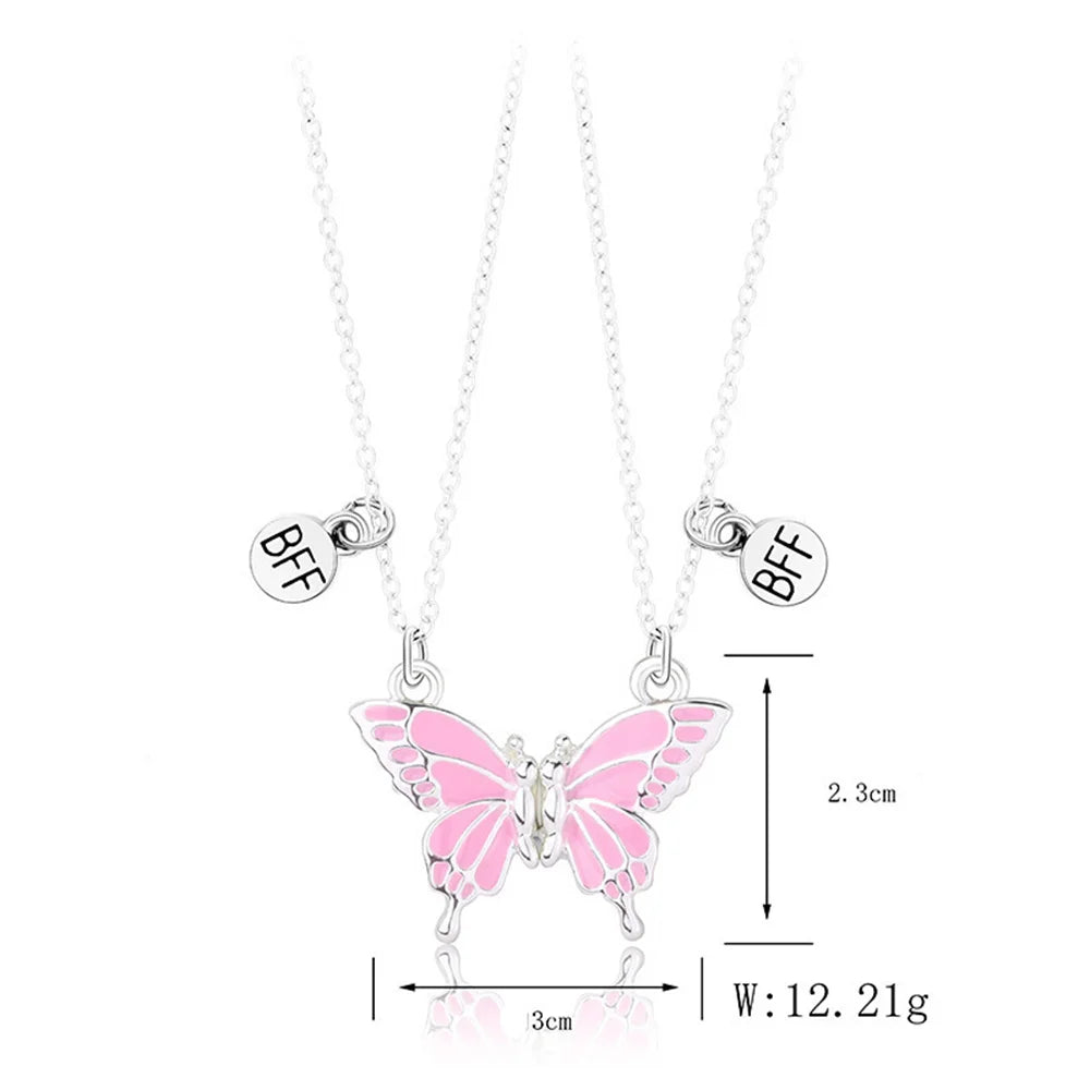 2Pcs/Set Cute Cat Pendant Necklace For Friend With BFF Letter Fashion Magnetic Adjustable Heart Shaped Necklace Jewelry Gift