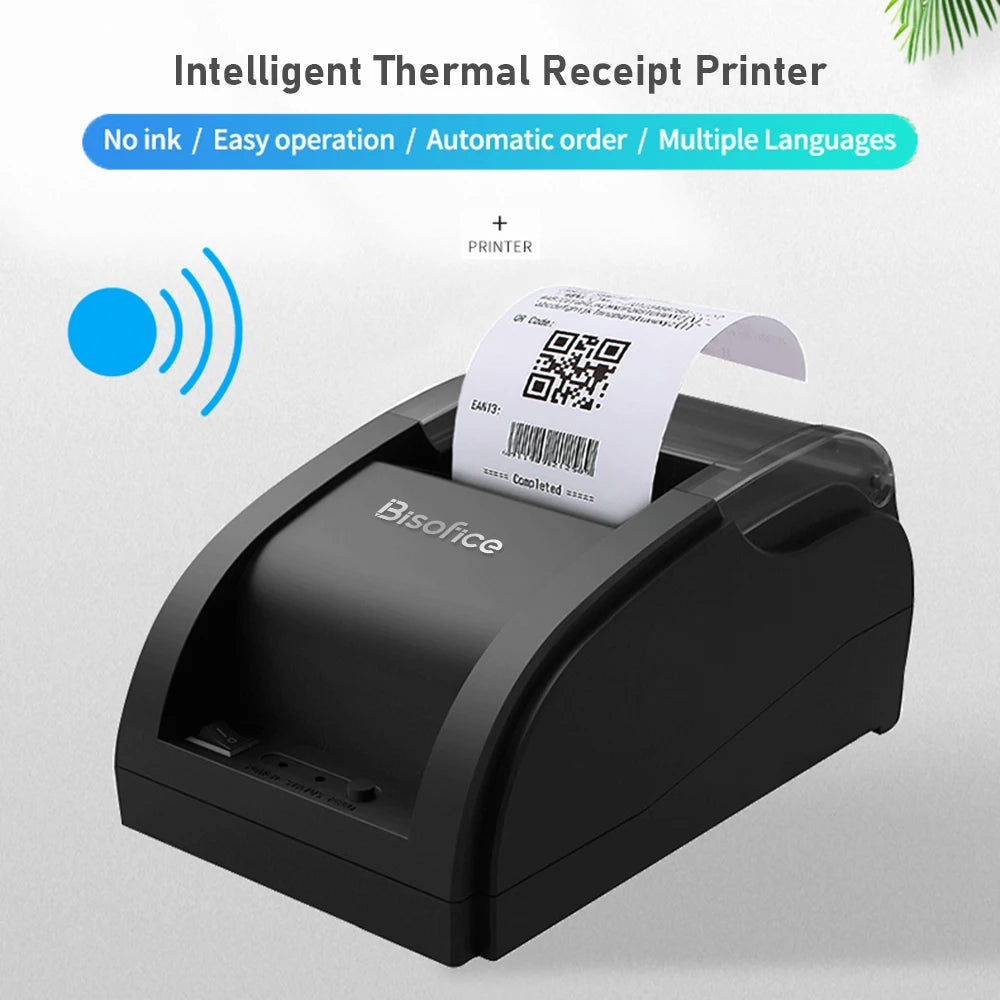 Wireless Barcode Printer USB BT Printer 58mm Desktop Thermal Receipt Printer with 1 Roll Paper Inside Support ESC Command