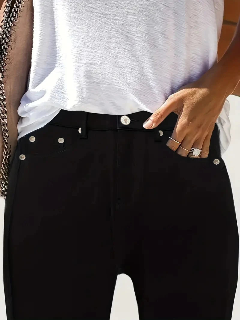 Women Jeans Plus Size High WaistedBlack Slim Fit with Button Detail Jeans Stylish Women's Bottoms Trending Now
