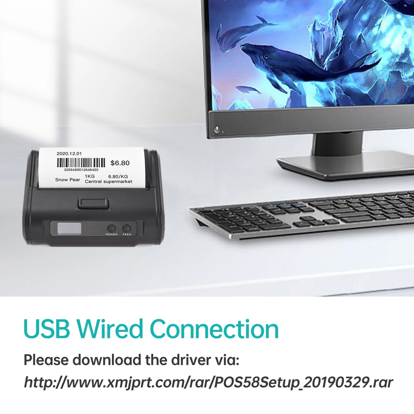 Wireless Thermal Receipt Printer 4-inch 110mm Portable Mobile Printer 203dpi Print BT USB Connect for Small Business Market