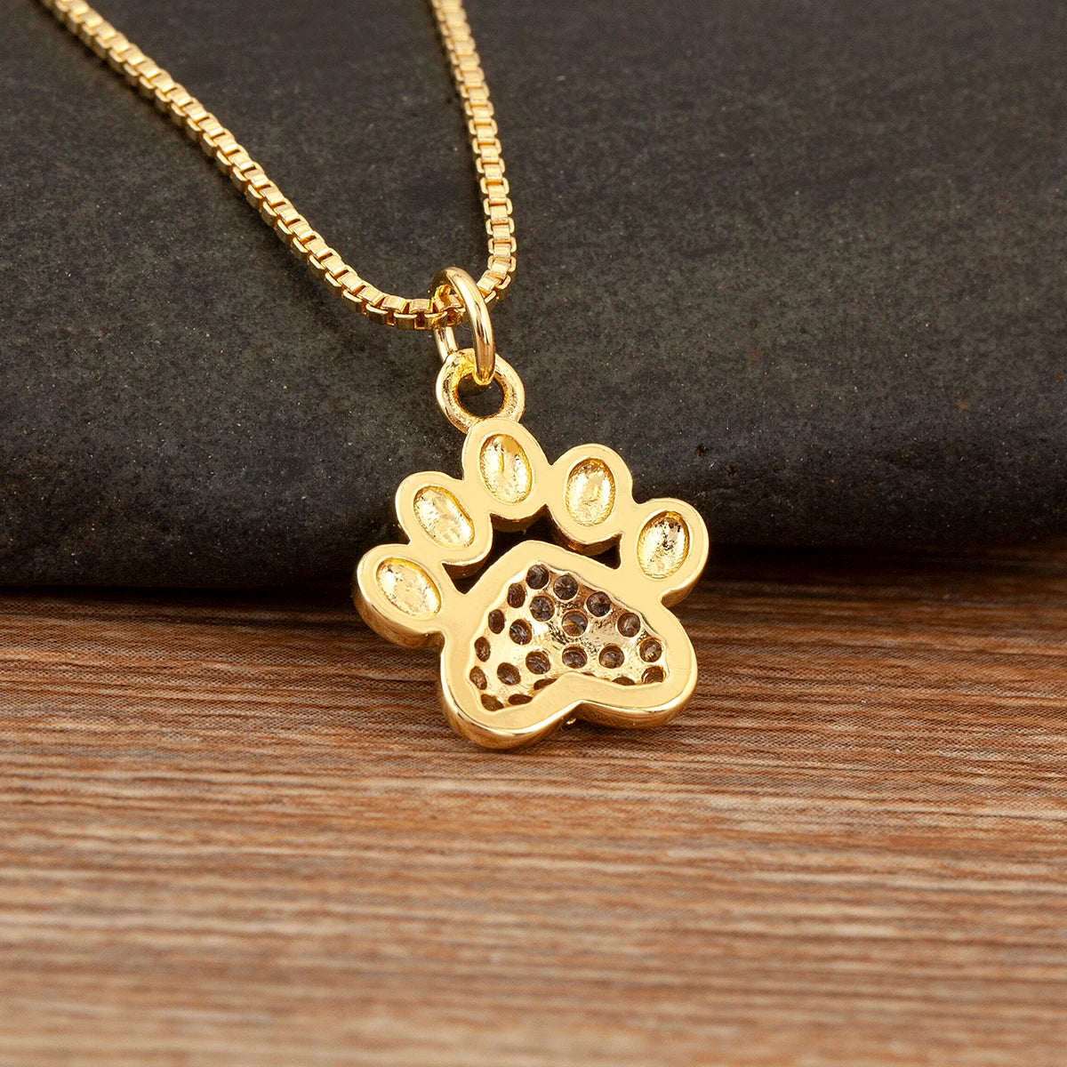 Nidin Fashion Cute Cat Paw Shape Charm Pendant Necklace For Women Female Love Heart Full Shine Zircon DIY Jewelry Accessories