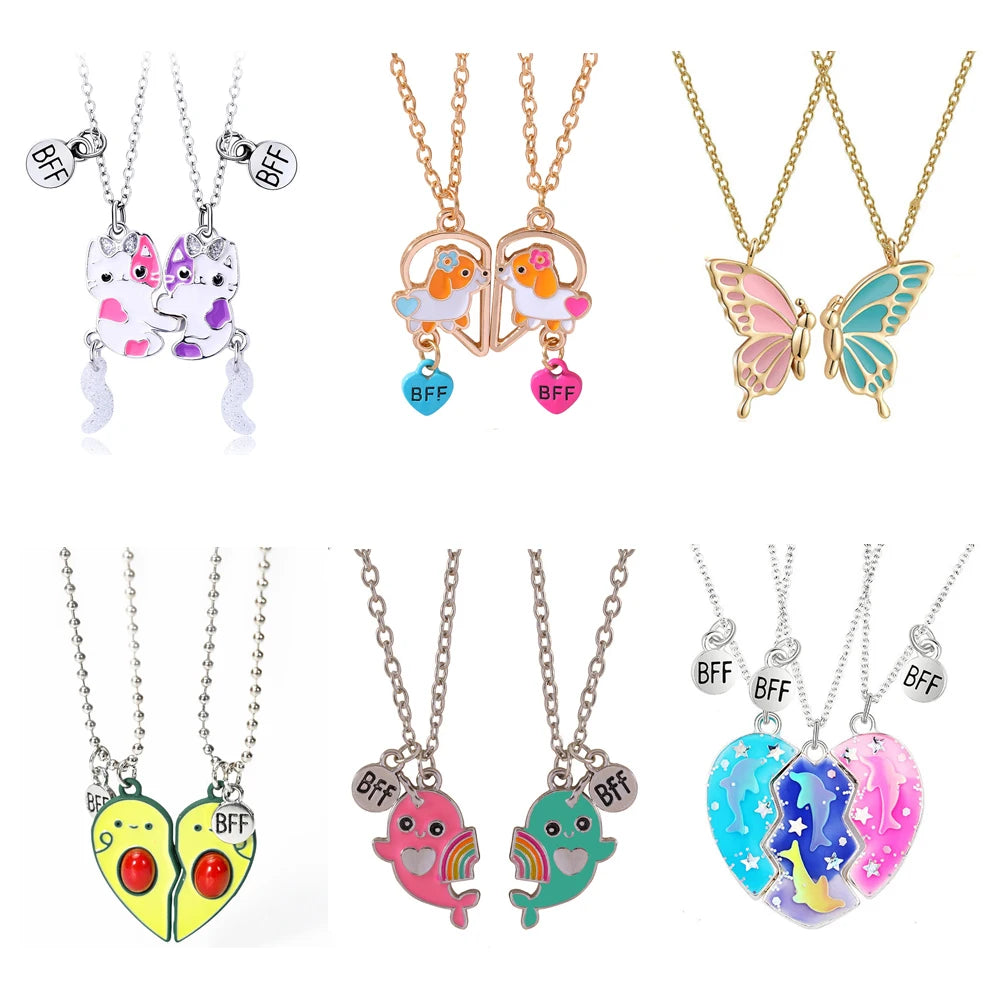 2Pcs/Set Cute Cat Pendant Necklace For Friend With BFF Letter Fashion Magnetic Adjustable Heart Shaped Necklace Jewelry Gift