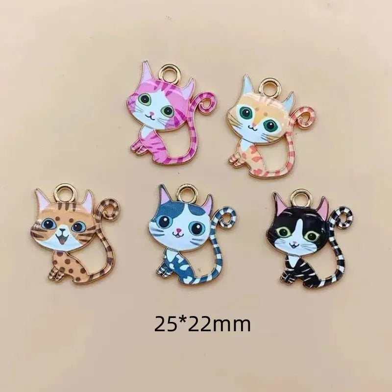 10pcs Cute Cat Charm Jewelry Accessories Enamel Necklace Earring Bracelet Pendant Diy Making Supplies Alloy Metal Gold Plated