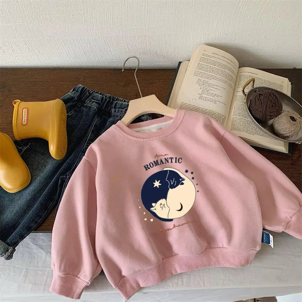 Fashion Sweatshirts New Kids Long-sleeved Tops Casual Loose Crewneck Pullovers For Boys Girls Cute Printed Hoodie Autumn Wear