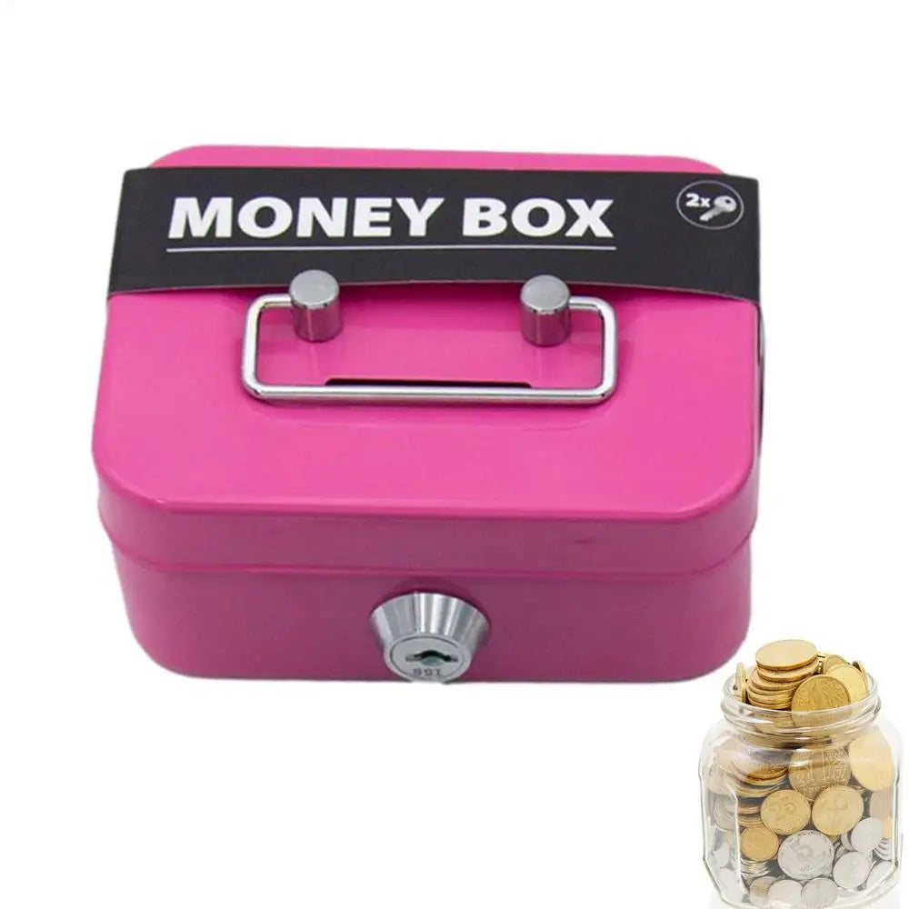 Portable Small Lock Box Security Safe Lock Boxes Mini Metal Cash Box Money Bank Metal Coin Bank Security Box Sturdy Cash Box