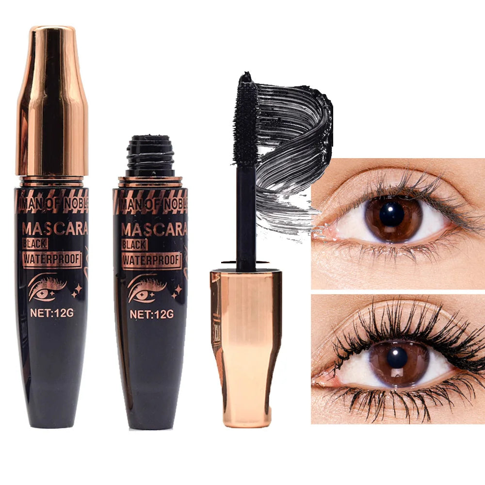 3D Waterproof Mascara Black Silk Fiber Long Curling Non-Clumping Eyelash Extensions Spiral Makeup for Eyes