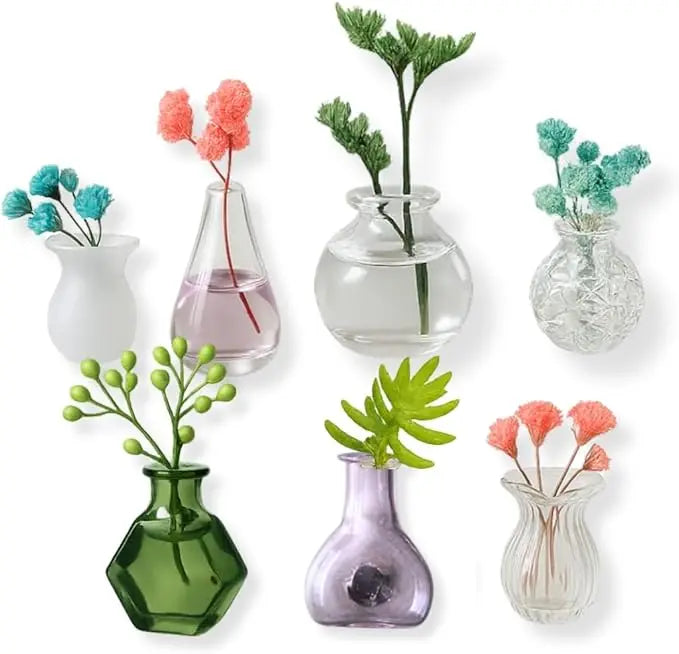 Mini Bud Vases Magnetic for Fridge – Cute 3D Creative Tiny Ceramic & Glass Flower Vase Magnets for Refrigerator, Kitchen, Locke