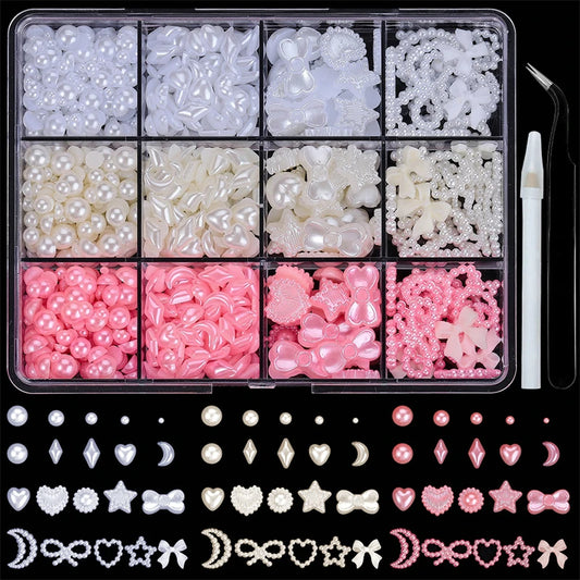 12Grids/box Mixed Resin Bowknot Bow Colorful 3D Nail Art Decorations Charms Studs Jewelry For Acrylic Nails DIY Manicure Tips