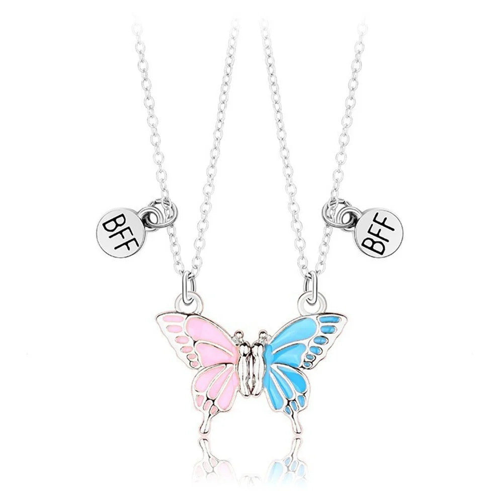 2Pcs/Set Cute Cat Pendant Necklace For Friend With BFF Letter Fashion Magnetic Adjustable Heart Shaped Necklace Jewelry Gift