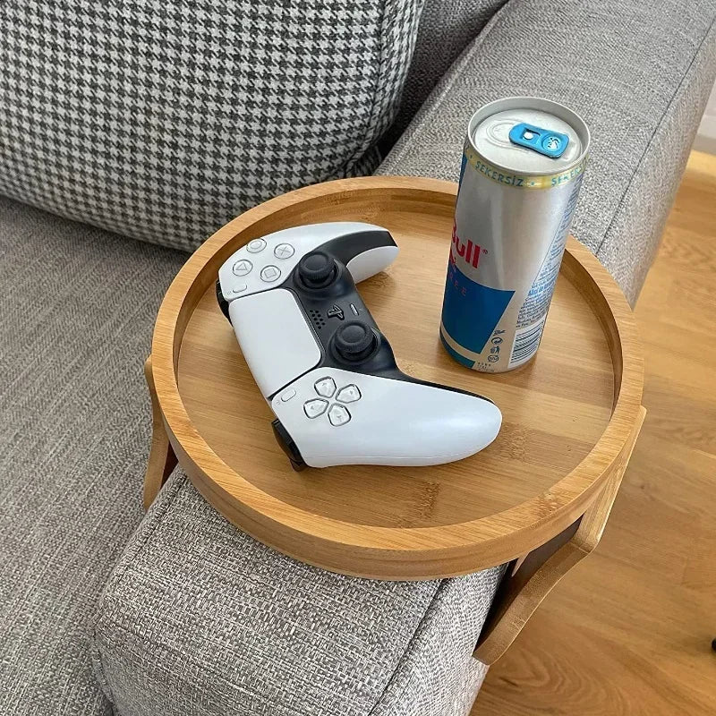 Sofa Tray Table Sofa Armrest Clip-On Tray Natural Bamboo Sofa Trays Practical TV Snack Trays For Remote Control Coffee Snacks