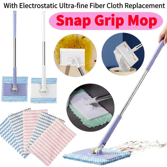 Dust Removal Mop with 3/5/6/10 PCS Electrostatic Ultra-fine Fiber Cloth Replacement Pad Disposable Dry And Wet Cleaning Supplies