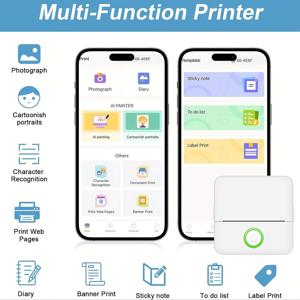 Wireless Mini Thermal Printer Wireless Mini Thermal Printer, Portable Label Maker, 200dpi High Resolution, USB Rechargeable