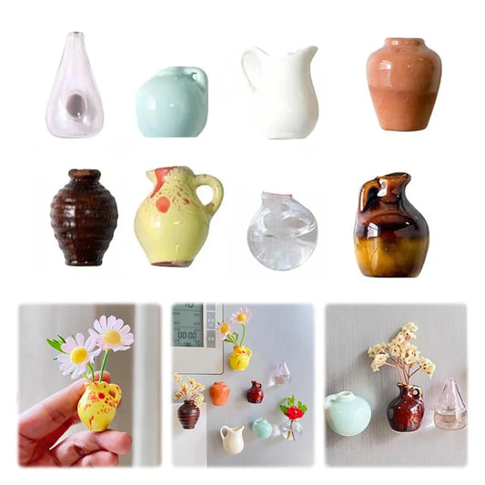 8 Mini Magnetic Vases-for Decorative Small Fridge Magnets Ideal for Kitchens,Offices and Lockers,Vase Decorations(Random Style)