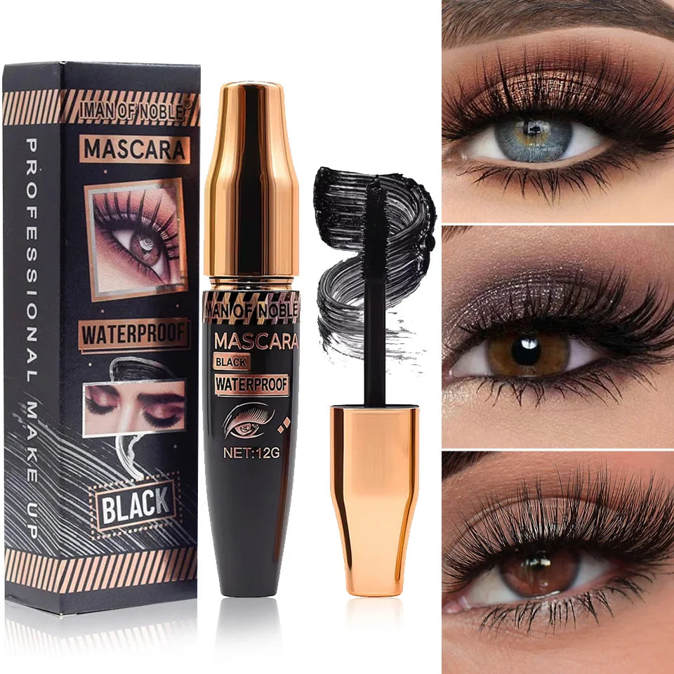 3D Waterproof Mascara Black Silk Fiber Long Curling Non-Clumping Eyelash Extensions Spiral Makeup for Eyes