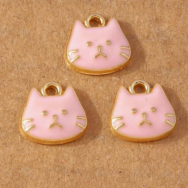 10pcs Cute Enamel Cartoon Animal Cat Charms Pendants for Necklace Earrings DIY Bracelet Handmade Jewelry Making Accessories