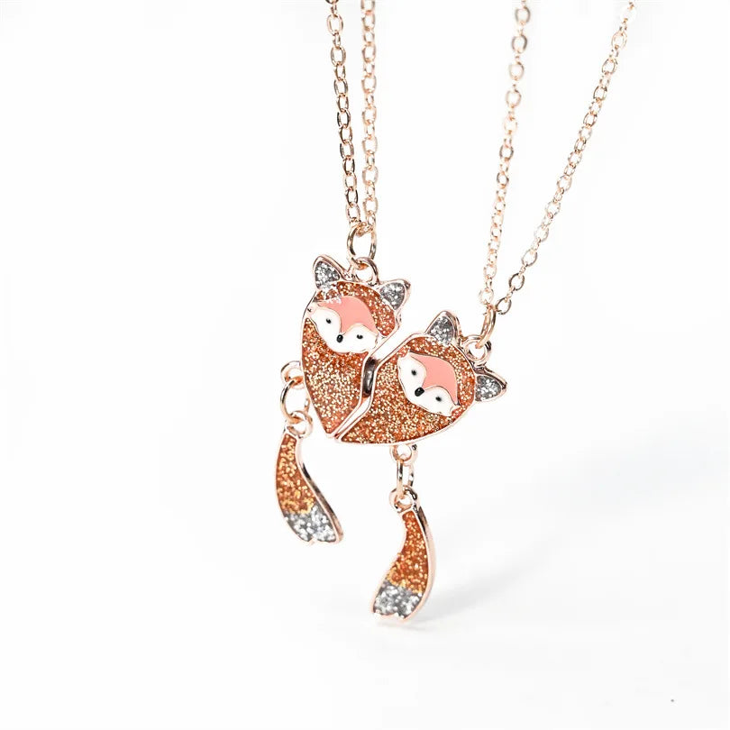 2Pcs/Set Cute Cat Pendant Necklace For Friend With BFF Letter Fashion Magnetic Adjustable Heart Shaped Necklace Jewelry Gift