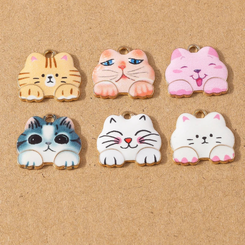 10pcs Cute Enamel Cartoon Animal Cat Charms Pendants for Necklace Earrings DIY Bracelet Handmade Jewelry Making Accessories