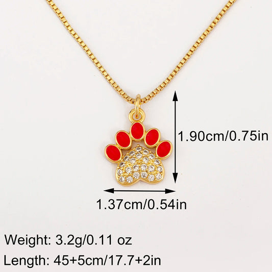 Nidin Fashion Cute Cat Paw Shape Charm Pendant Necklace For Women Female Love Heart Full Shine Zircon DIY Jewelry Accessories