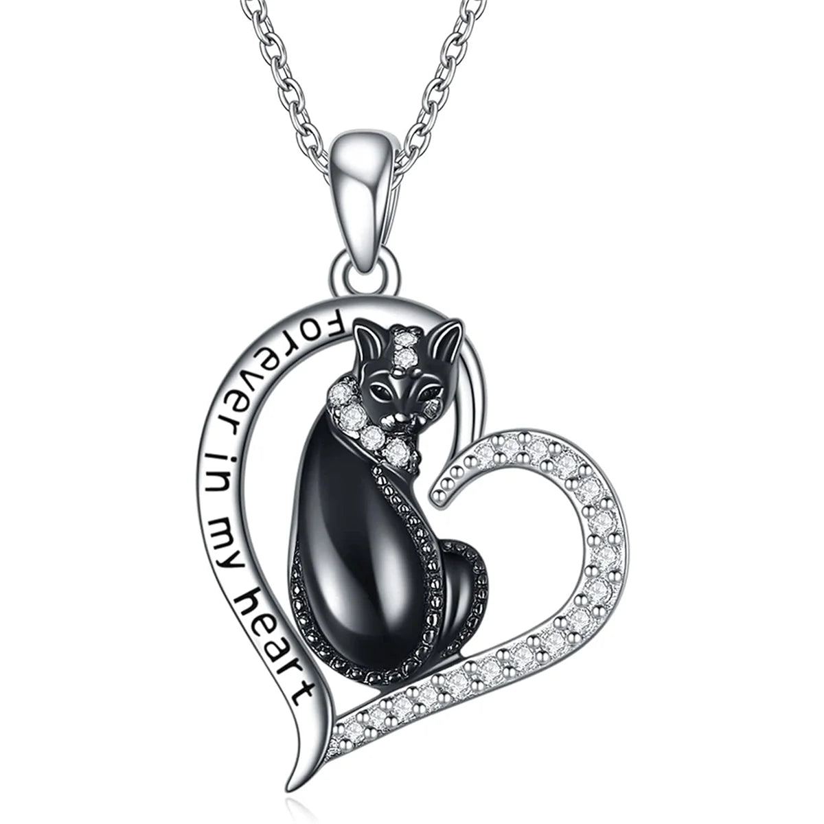 Exquisite Cartoon Heart Shaped Crescent Eye Cat Pendant Necklace for Women Cute Meow Animal Jewelry Accessories Birthday Gift