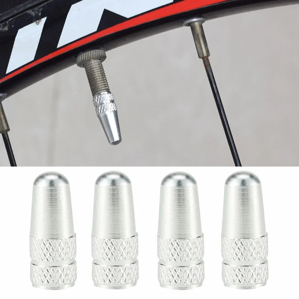 4Pcs Aluminum Alloy Presta Valve Caps for Road MTB Track Racing Bike Tires - French Valve Wheel Tube Tire Wheel Covers