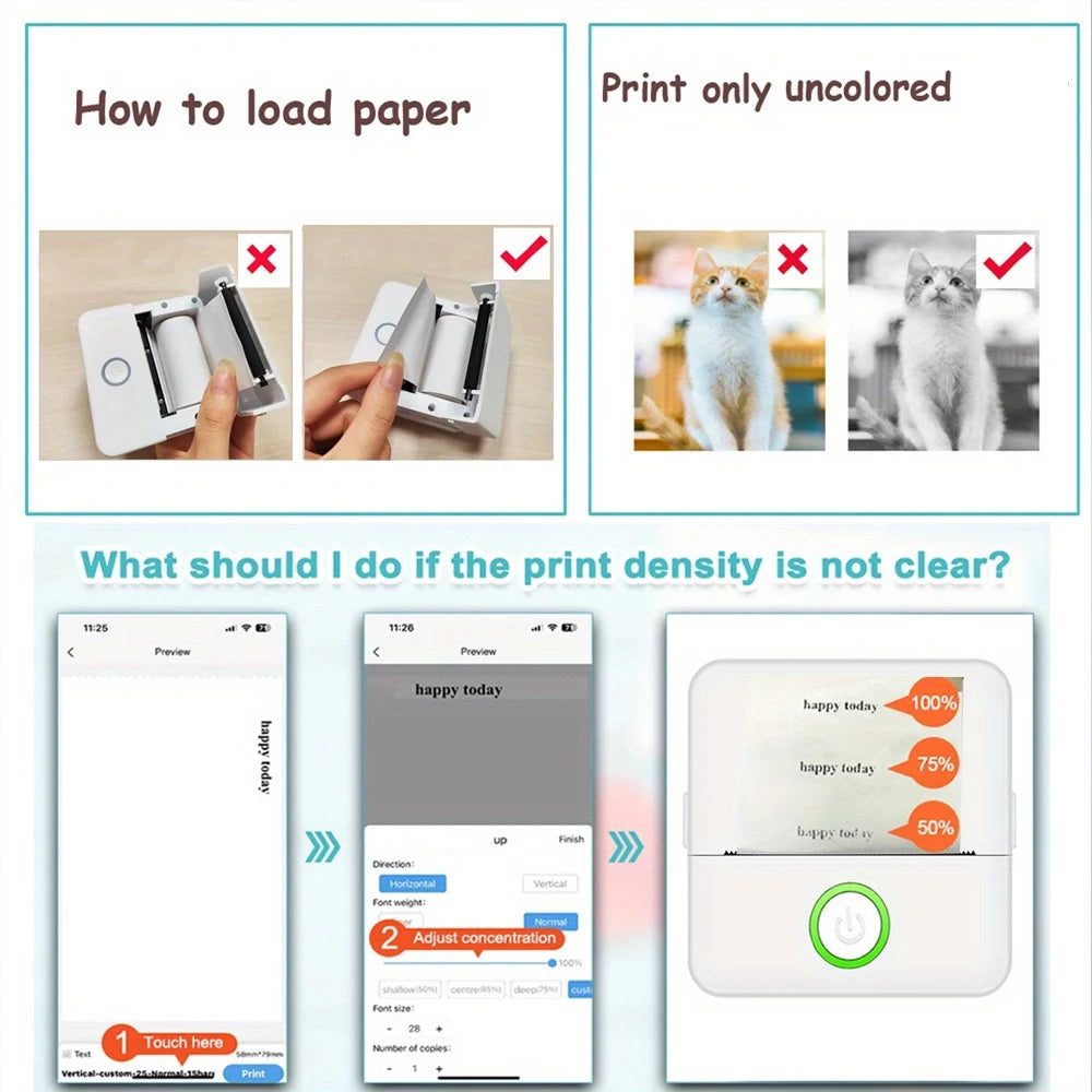 Wireless Mini Thermal Printer Wireless Mini Thermal Printer, Portable Label Maker, 200dpi High Resolution, USB Rechargeable