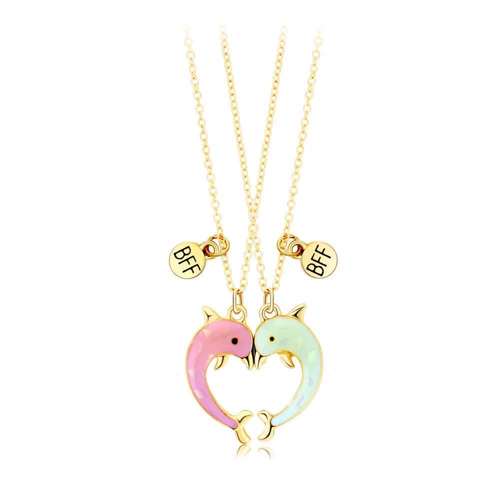 2Pcs/Set Cute Cat Pendant Necklace For Friend With BFF Letter Fashion Magnetic Adjustable Heart Shaped Necklace Jewelry Gift