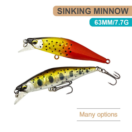 6.3cm 7.7g Fishing Lures Sinking Minnow Wobbler Long Casting Artificial Hard Bait Jerkbait Fishing Accessories Trout Bass MN712