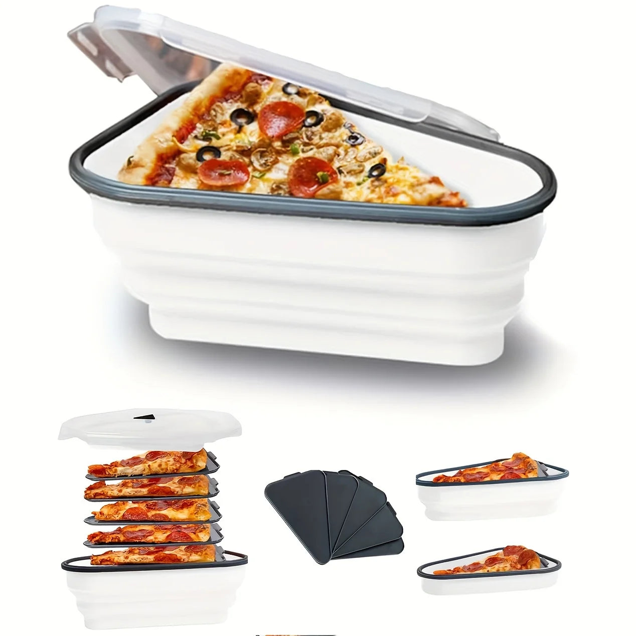 1pc Space-Saving Silicone Pizza Storage Container with 5 Microwavable Serving Trays - Reusable,Collapsible Design