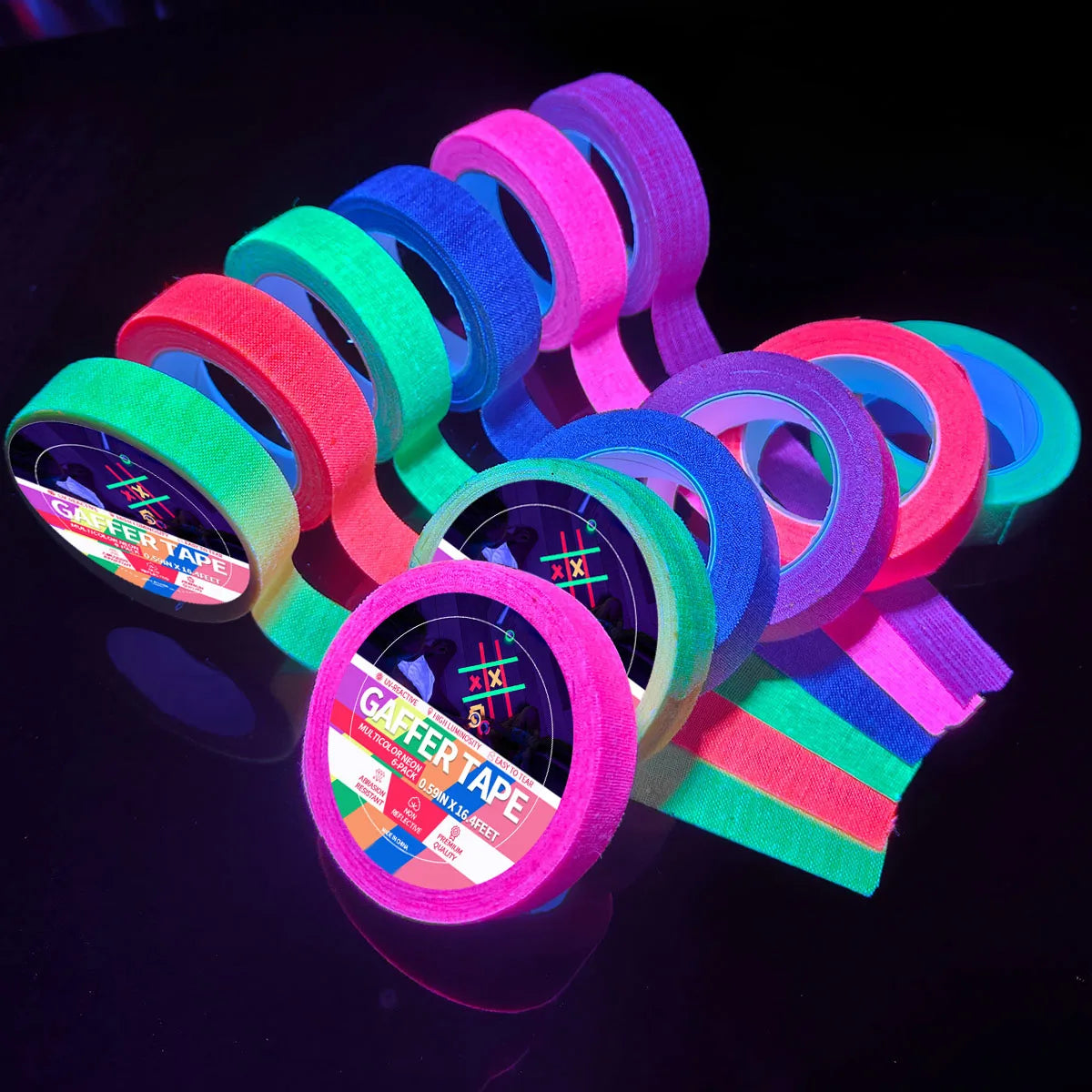 6-Pack Neon Fluorescent Tape Set 6 Vibrant Colors Uv Reactive For Black Light Parties & Crafts
