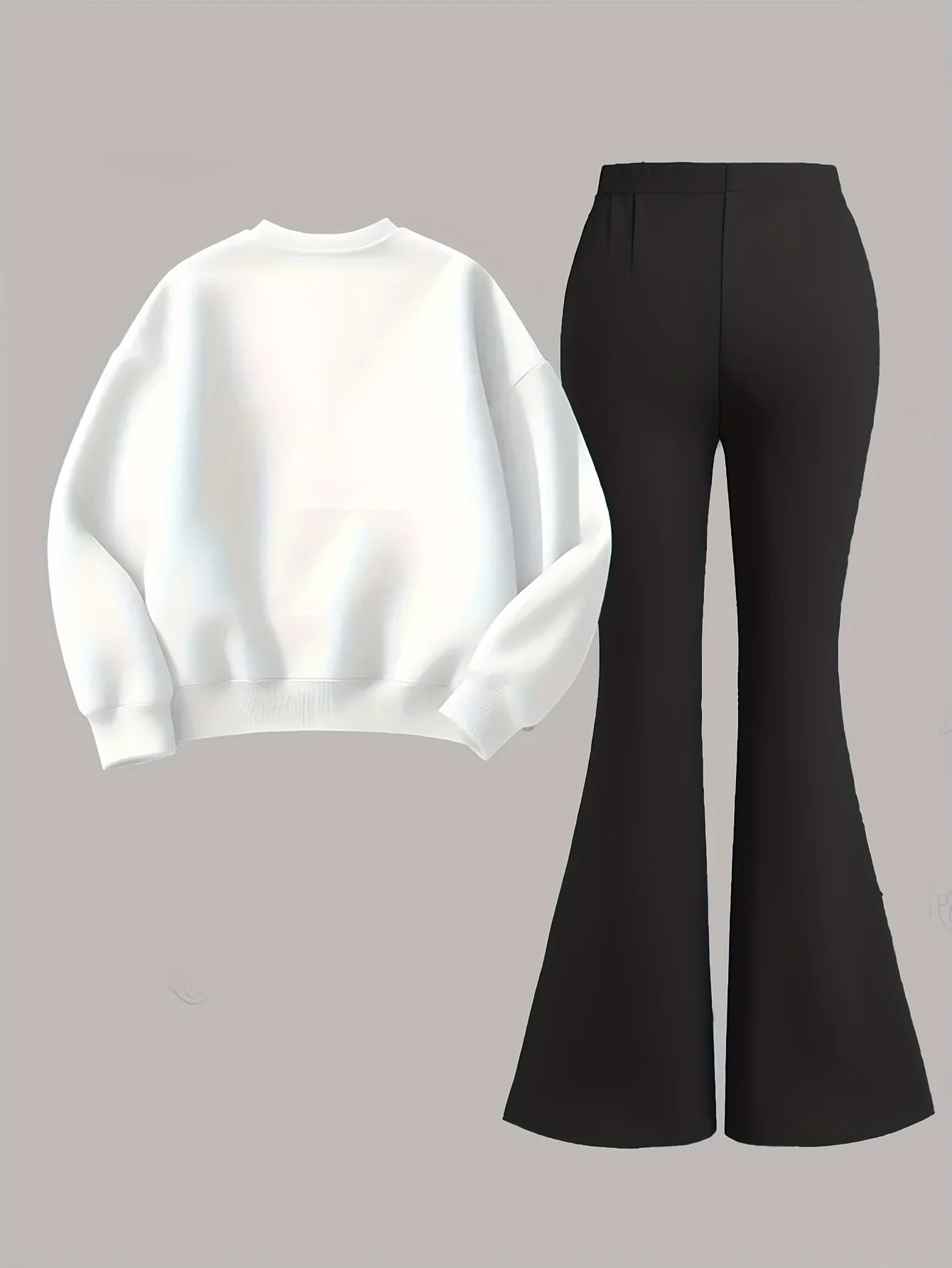 Girls' Sweatshirt and Bell-Bottom Pants Set with Cartoon Prints of Girl Groups, Y2K Trendy Cool Round-Neck Sweatshirt and Black Bell-Bottom Pants Set, Suitable for Girls to Wear in All Seasons, for Home Leisure and Going Out,