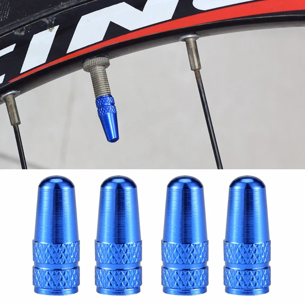 4Pcs Aluminum Alloy Presta Valve Caps for Road MTB Track Racing Bike Tires - French Valve Wheel Tube Tire Wheel Covers