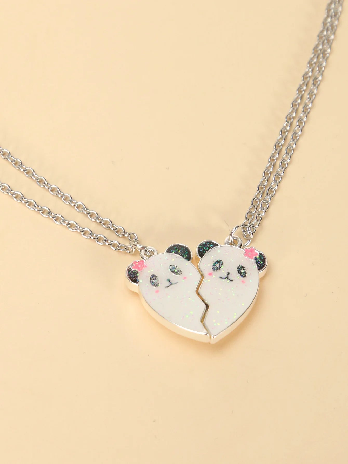 2Pcs/Set Cute Cat Pendant Necklace For Friend With BFF Letter Fashion Magnetic Adjustable Heart Shaped Necklace Jewelry Gift